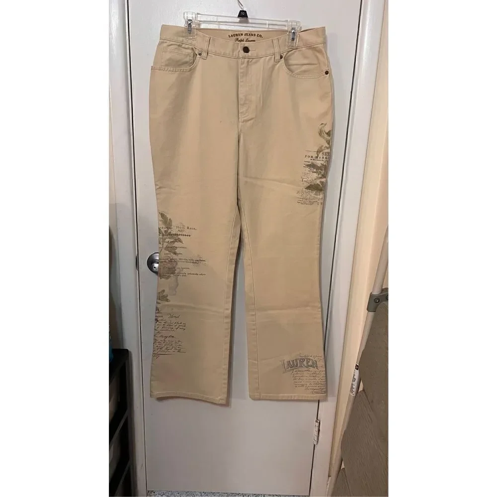 LAUREN RALPH LAUREN JEANS CO.  LETTER PRINT NATURAL HIGH RISE SLIMING PANTS SZ 1